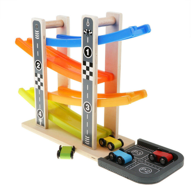 Ramp Racer Race Track for Toddlers and 4 Wood Cars, Race Car Ramp Set, Kids
