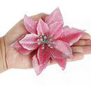 10pcs Glitter Flower Christmas Ornament Xmas Tree Pendant Decor (Rose Red)