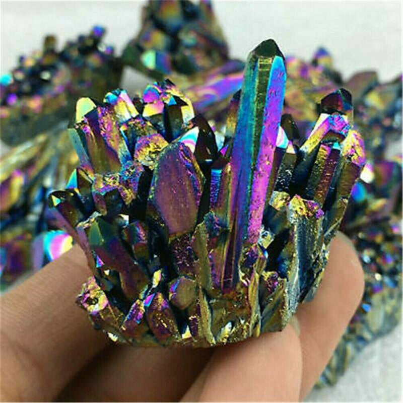 1*Titanium Natural Quartz Specimen Rainbow Healing Mineral Stone Cluster Crystal
