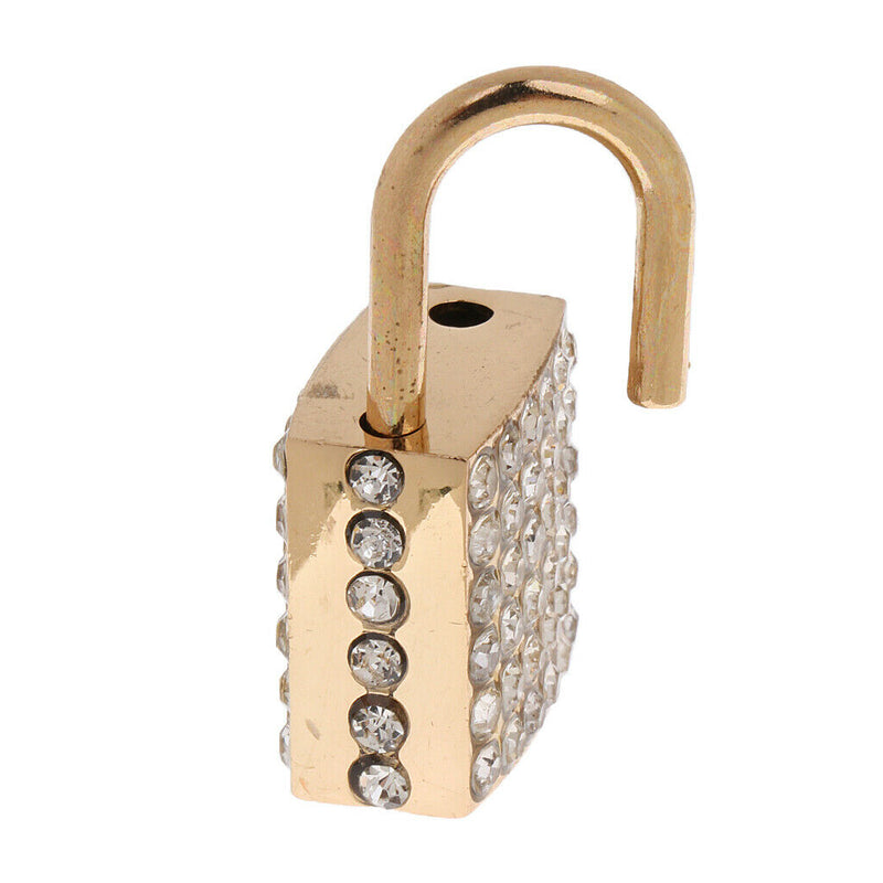 Diamante Square Shape Padlock with Key Travel Locker Set Pendant Golden