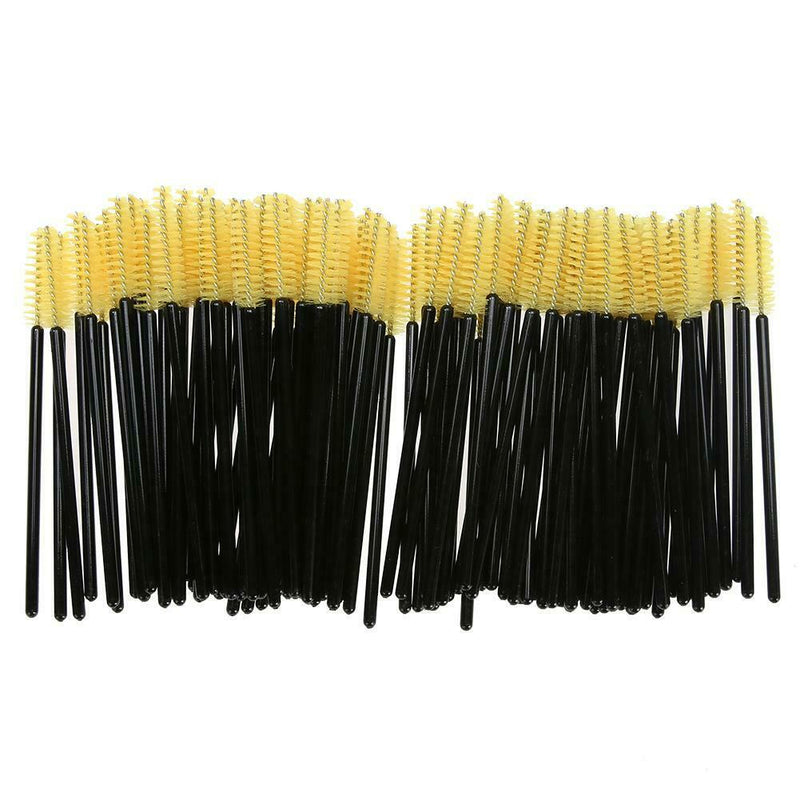 100Pcs Disposable Eyelash Brush Mascara Wands Applicator Spoolers (Yellow)