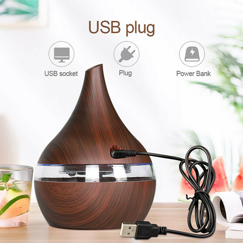 300ml USB Electric Aroma Air Diffuser Wood Ultrasonic Air Humidifier Essent Y6O7