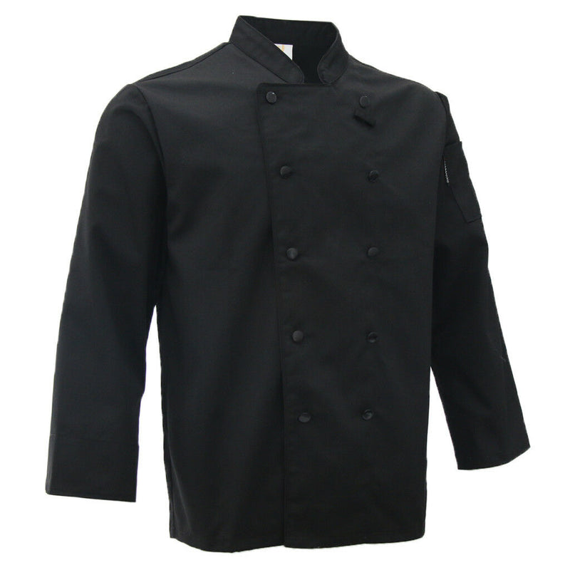 Black Chef Waiter Double-breasted Coat Uniform Long Sleeve Jacket Clothes XL