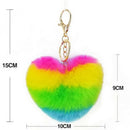 Rainbow Heart Key Chain   Pompom Ball Keychain Fluffy Bag Keyring Xmas Gift JR