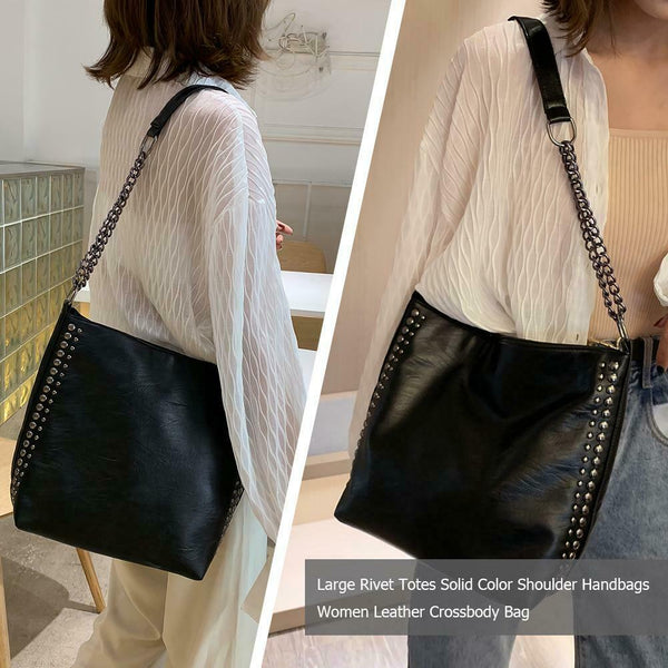 Large Rivet Totes Solid Color Shoulder Handbags Women Leather Crossbody Bag