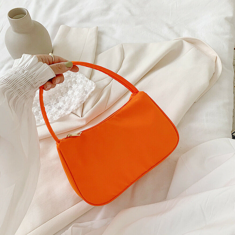 Nylon Casual Women Handbag Tote Female Solid Underarm Shoulder Bag (Orange)