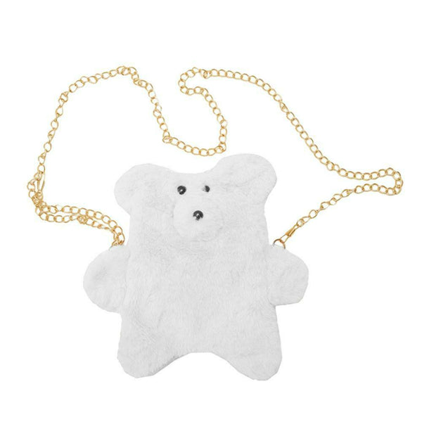 Cute Plush Bear Winter Crossbody Bag Women Crossbody Satchel Bags (White)