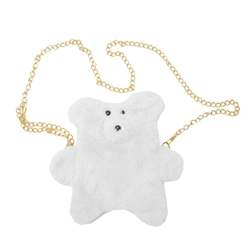 Cute Plush Bear Winter Crossbody Bag Women Crossbody Satchel Bags (White)