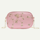 Lace Flower Shoulder Handbags Women Chain PU Leather Crossbody Bags (Pink)