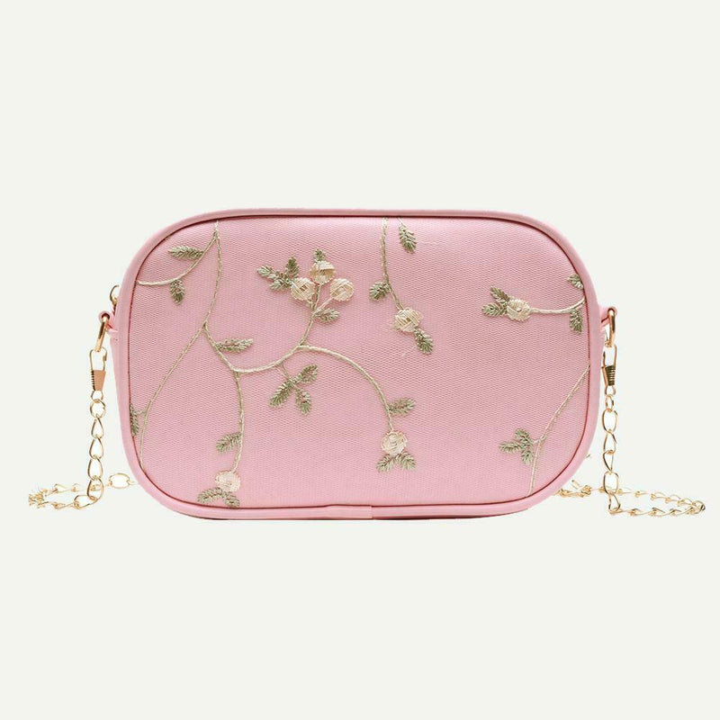 Lace Flower Shoulder Handbags Women Chain PU Leather Crossbody Bags (Pink)