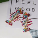 Fish Bird Earrings for Women Crystal Large Drop Earrings Boho Fringed Tasse