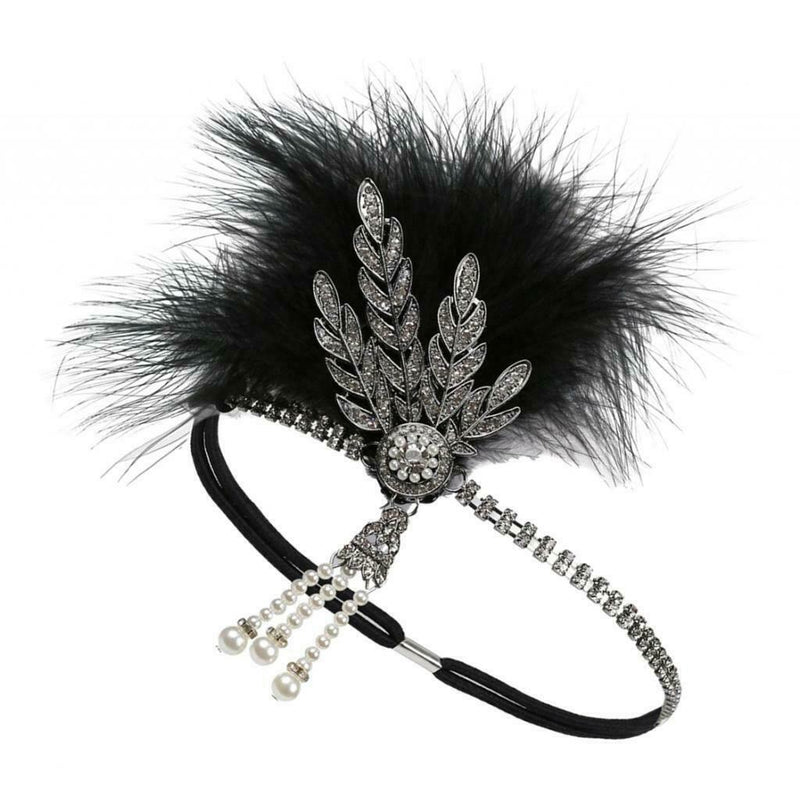 2 Lot Women's Fascinator Feather Crystal Headband Charleston Party Headwear