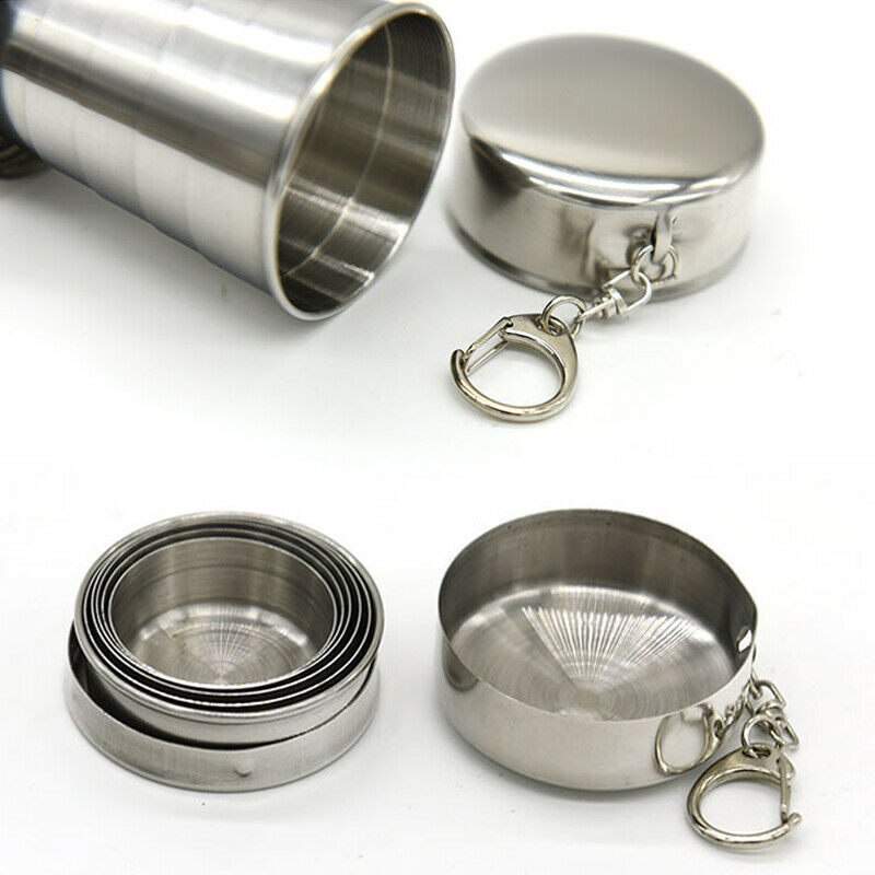 1*Telescopic Collapsible Shot Glass Key Rings Emergency Tool Stainless Steel
