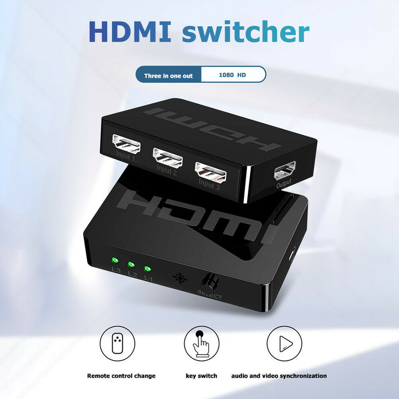 HW-HD301M 3 Port 1080P HDMI Switcher 3x1 HDMI Splitter Adapter w/Remote Control