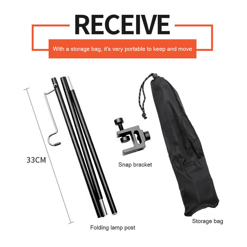 Portable Folding Lamp Pole Camping Picnic Adjustable Light Holder (Black)