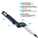 Upgraded Men's Styling Comb Electric Straightener Hair Curler Massage Comb