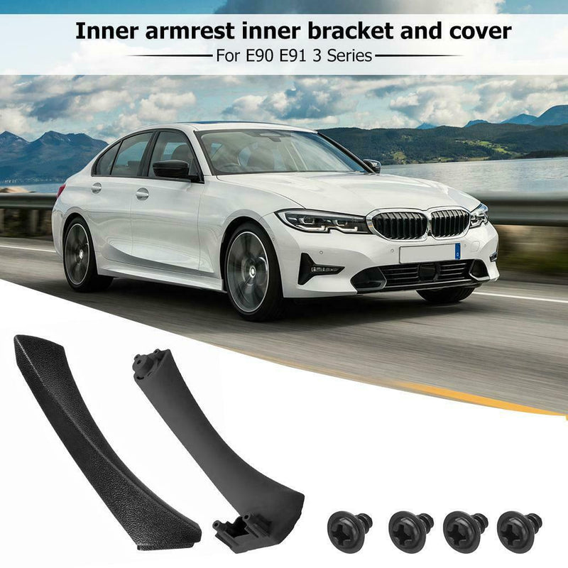 2pcs Right Side Inner Front Door Panel Pull Trim+Cover for  E90 E91 (Black)