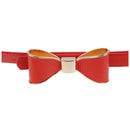 Woman's Candy Color Bowknot PU Leather Waistband - Red D7V8