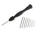 Aluminium Hand Drill Rotary Tools + 10x Twist Drill Bit 0.5mm-3.0mm Black