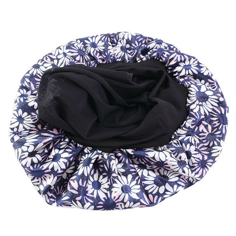 Women Floral Night Sleep Cap Hair Bonnet Hat Head Cover Turban Wrap Navy