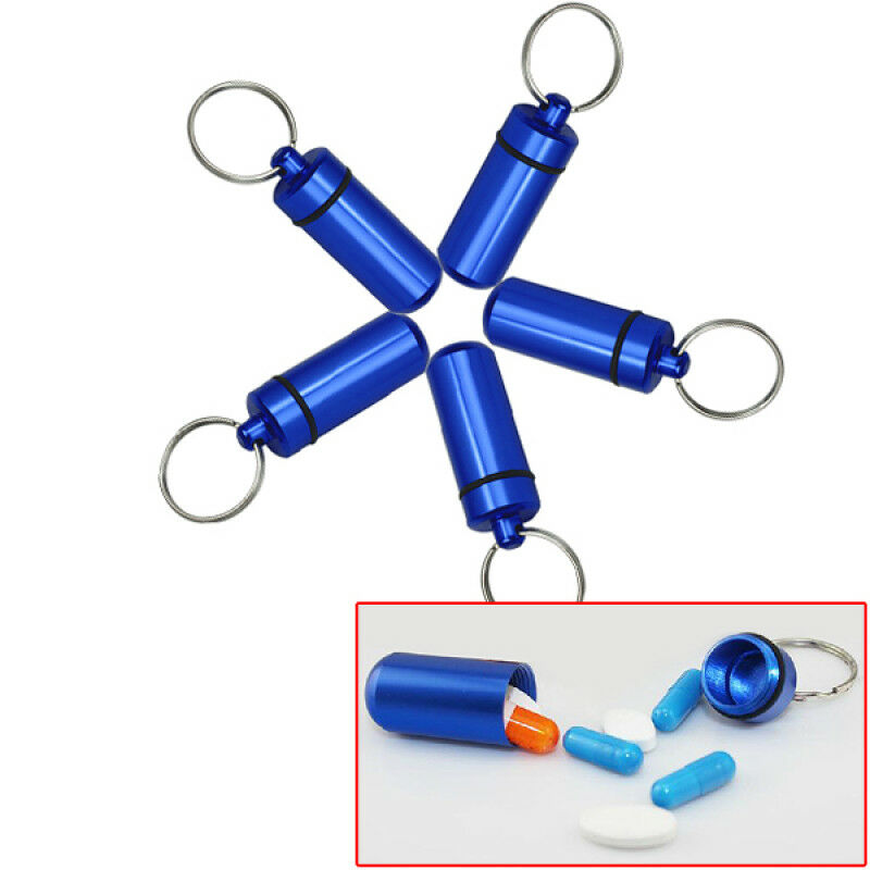 Durable 5pcs Waterproof Aluminum Medicine Pill Box Holder Keyring Container