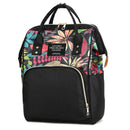 Mummy Maternity Backpacks Plant Print Baby Diaper Shoulder Bags (Black)