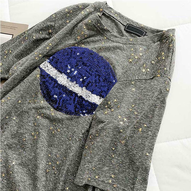 Summer Women Loose T-shirt Star Print Sequin Short-Sleeve TopsÃ¯Â¼Ë†Gray) (XL)