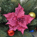 10pcs Glitter Flower Christmas Ornament Xmas Tree Pendant Decor (Rose Red)