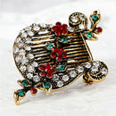 Christmas Crystal Enamel Brooch Pin Harp Lute Collar Rhinestone Brooches Jewe JR