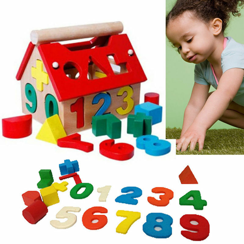 Posting House Shape Sorter Wooden Number Toys Kids Educational Intellectual M&O