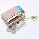 Short Leather ID Credit Card Holder Casual Wallets Coin Purse with Keychain