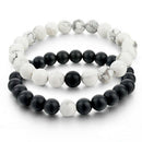 2Pcs Distance Bracelet Couple His Hers Black Matte Beads White Howlite Deluxe