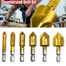 6pcs 6mm-19mm 82 Degree 1/4 Hex Shank HSS 5 Flute Countersink Drill Bit Tool