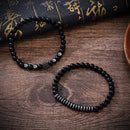 2pcs's Men Crystal Ball Jewelry Black Natural Stone Round Beaded Lucky Bracelet