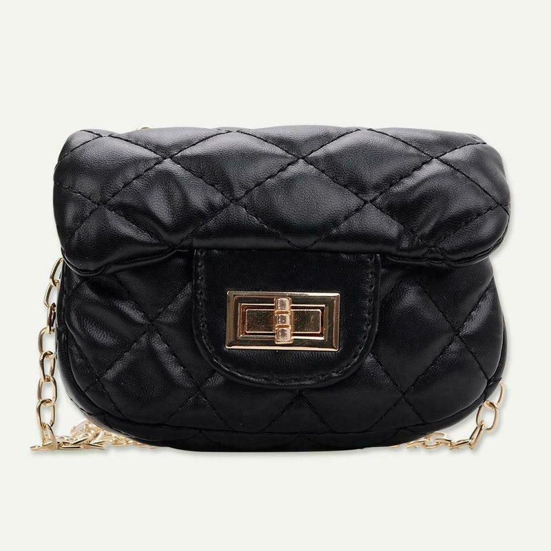 Girls PU Geometry Diamond Kids Messenger Shoulder Bags Small Bags (Black)