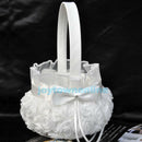Romantic Rose Bowknot Satin Girl's Wedding Ceremony Party Flower Basket Ivory