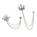 2pcs Elegant Crown Tassel Chain Brooch Lapel Pin For Coat Suit Wedding Party