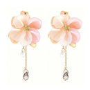 Women Acrylic Crystal Flower Drop Dangle Earrings Pink Long Chain Tassel Jewelry