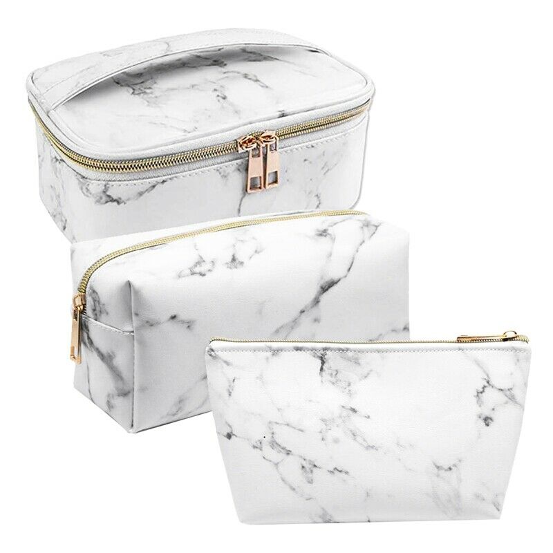 3 Pack Marble Makeup Bag Set Portable Toiletry Pouch Bag Waterproof Organiz W6S6