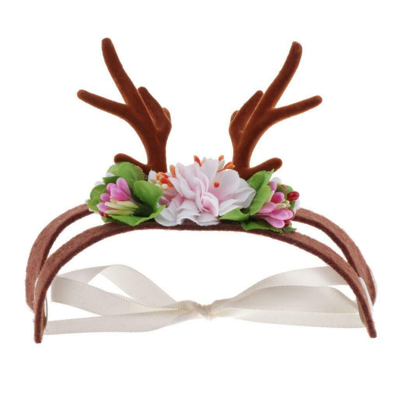 Pet Antlers Headwear Christmas Party Cat Head Decoration with Flowers S/M S