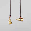 Brass Gourd Pendant Good Luck HuLu w/ Braided Rope For Car Decor Necklace Making