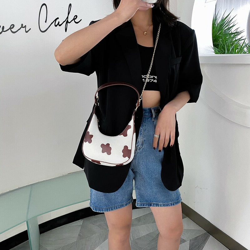 Flower Pattern PU Leather Shoulder Bag Women Chain Hobos Tote Handbag (L)