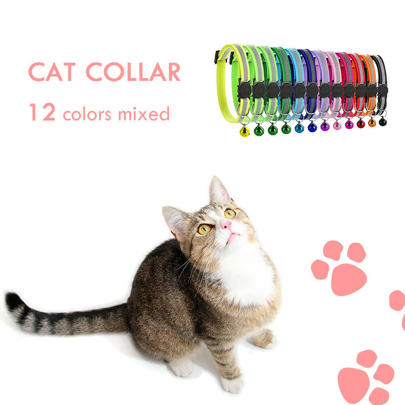 12x Pet Cat Kitten Collar Adjustable Safety Reflective Ring Necklace Strap