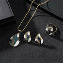 Women Geometric Water Drop Stud Earrings Chain Necklace Ring Jewelry Set