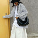 Women PU Leather Semicircle Shoulder Crossbody Sling Bag Rivet Messenger Handbag