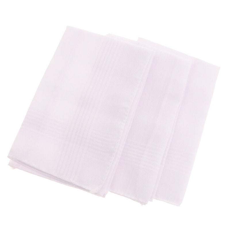 3pcs Men Soft Cotton Handkerchiefs White Pocket Square Comfy Hanky Kerchief
