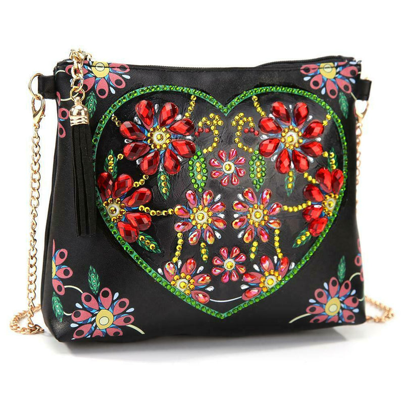 DIY Heart Flower Special Shaped Diamond Painting Leather Chain Shoulder Bag