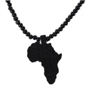 Africa-Map-Shaped Pendant Wooden Beads Chain Necklace--Black P8L2