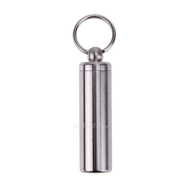 Waterproof Stainless Steel Medicine Pill Container Holder Box Bottle Key Chain