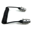 7 Pin Metal Trailer Plugs w/curly 1.5M extension Cable Lead Male To Male Caravan